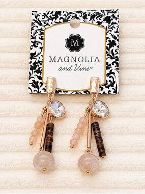 Magnolia and Vine Rose Gold Beaded Drop Earrings